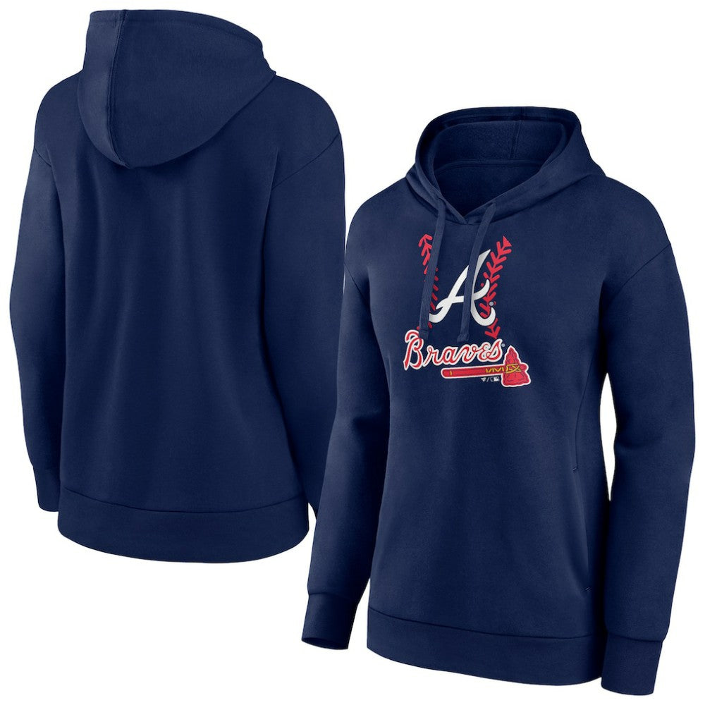Atlanta Braves Women's Fastball Pullover Hoodie - Navy Hoodies