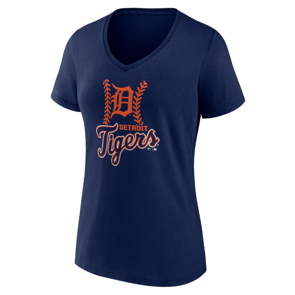 Detroit Tigers Women's Fastball V-Neck T-Shirt - Navy T-shirts