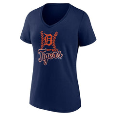 Detroit Tigers Women's Fastball V-Neck T-Shirt - Navy T-shirts