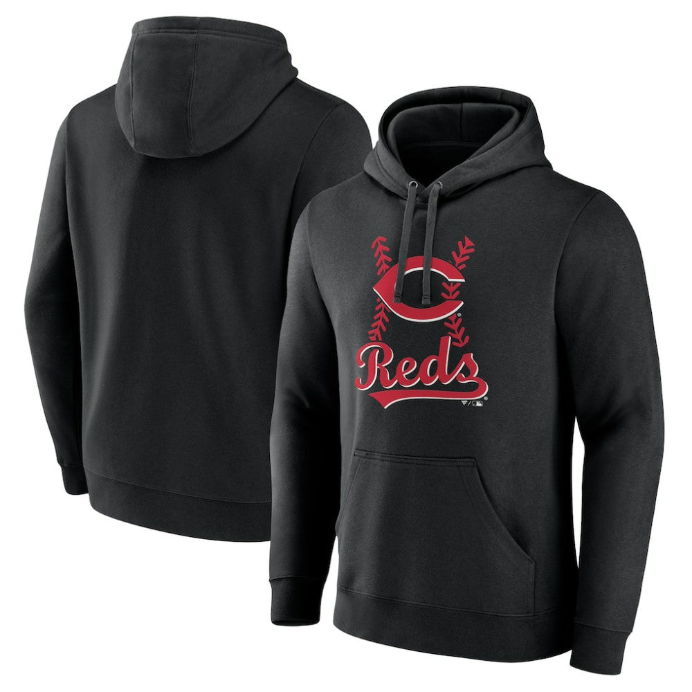 Cincinnati Reds Fastball Pullover Hoodie - Black Hoodies
