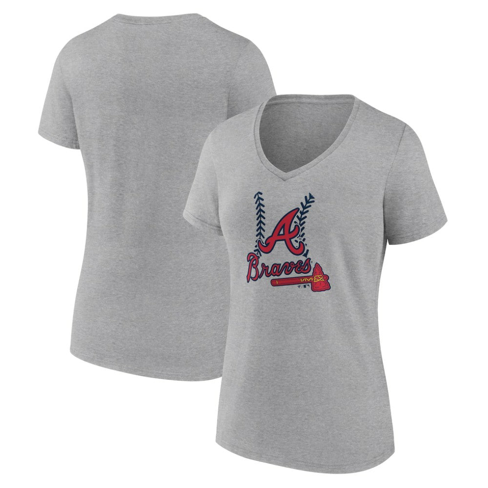 Atlanta Braves Women's Fastball V-Neck T-Shirt - Gray T-shirts