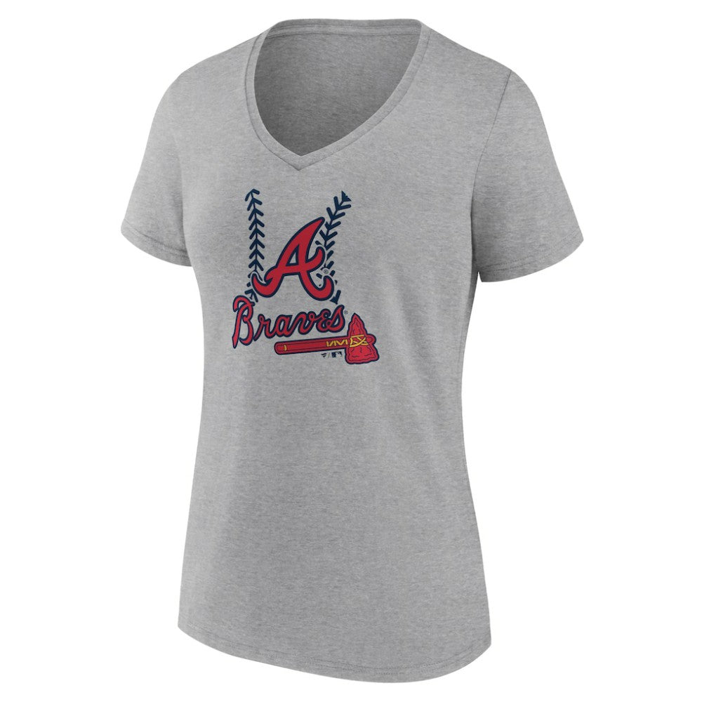 Atlanta Braves Women's Fastball V-Neck T-Shirt - Gray T-shirts