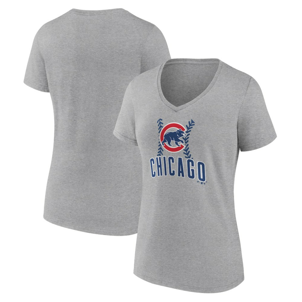 Chicago Cubs Women's Fastball V-Neck T-Shirt - Gray T-shirts