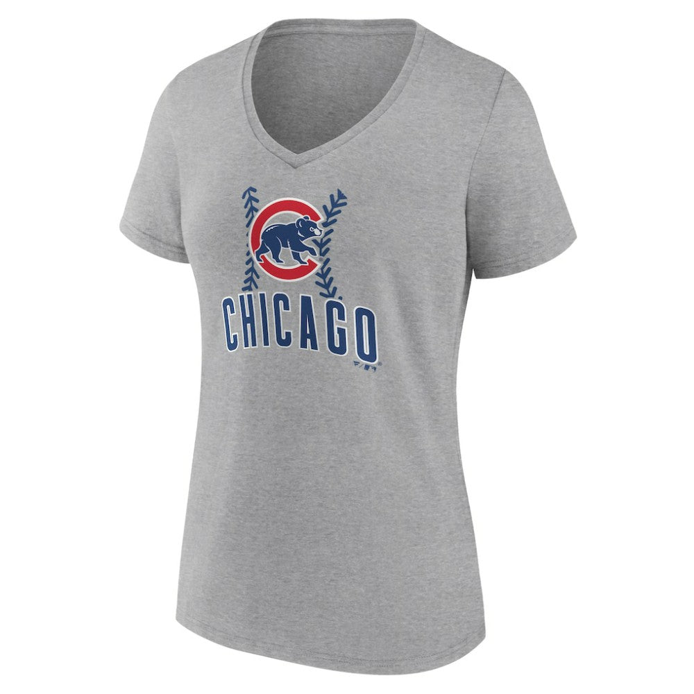 Chicago Cubs Women's Fastball V-Neck T-Shirt - Gray T-shirts