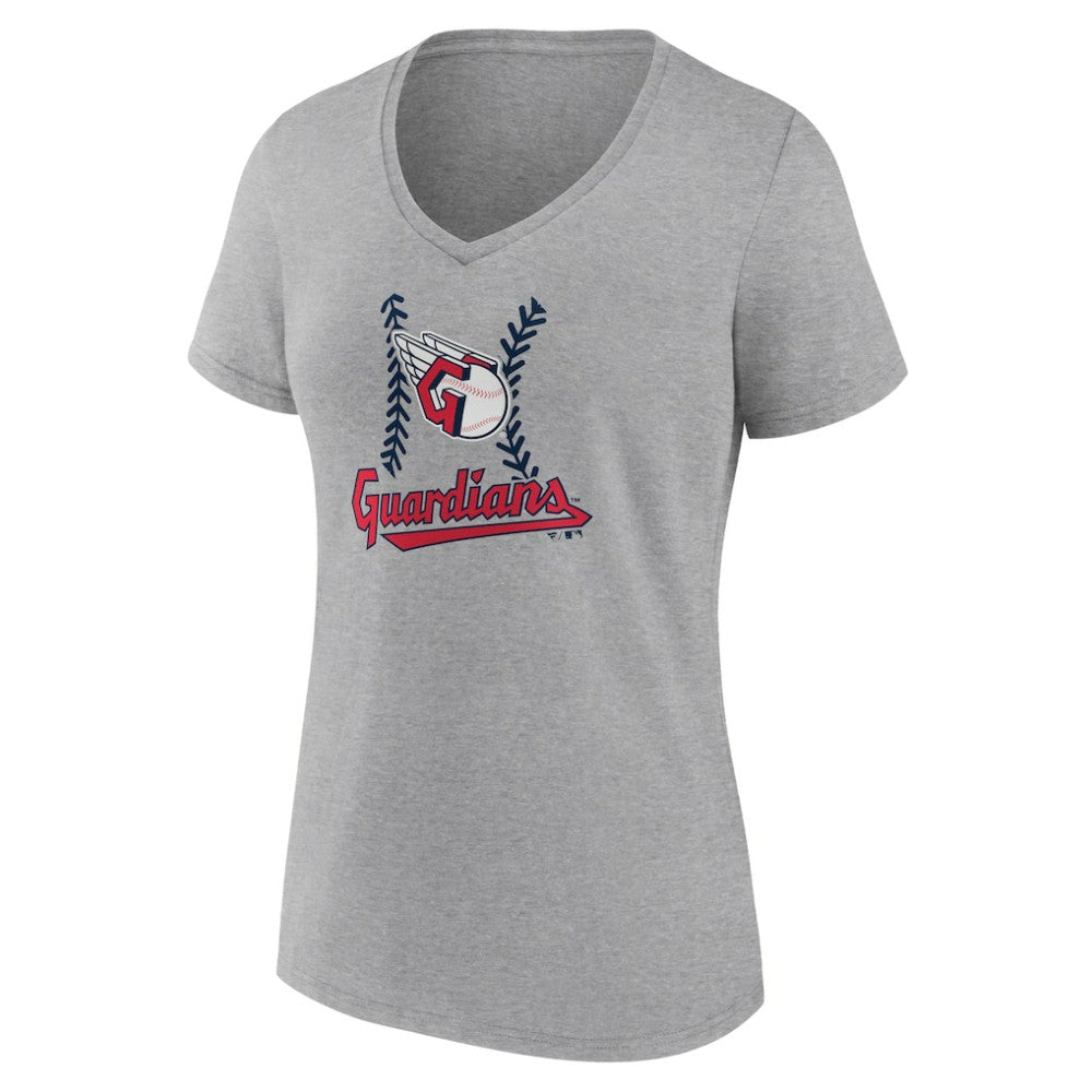 Cleveland Guardians Women's Fastball V-Neck T-Shirt - Gray T-shirts