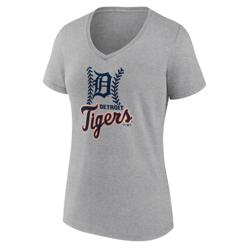 Detroit Tigers Women's Fastball V-Neck T-Shirt - Gray T-shirts
