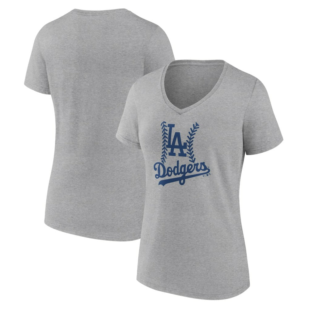 Los Angeles Dodgers Women's Fastball V-Neck T-Shirt - Gray T-shirts