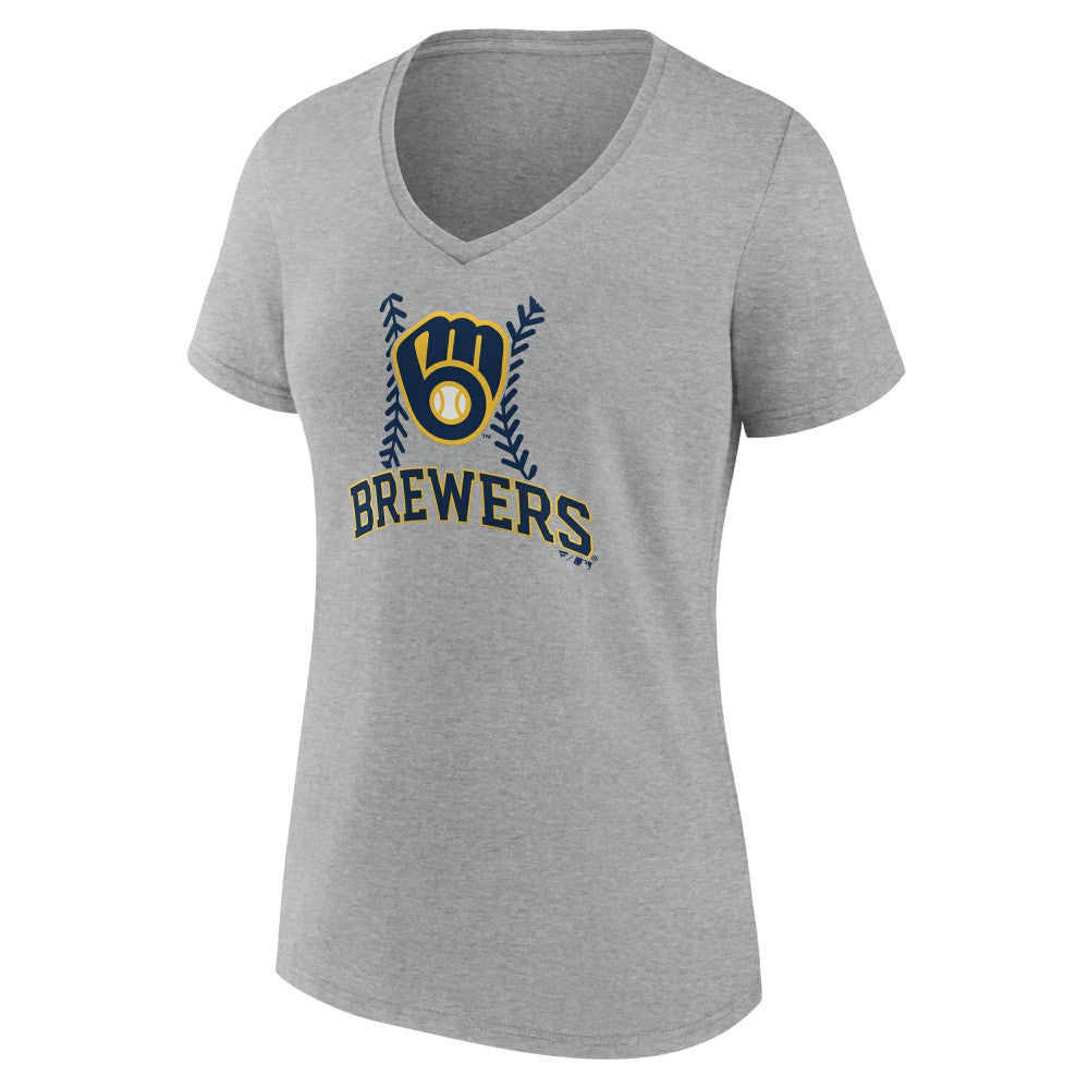 Milwaukee Brewers Women's Fastball V-Neck T-Shirt - Gray T-shirts