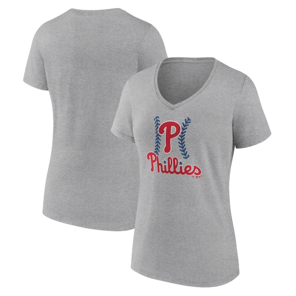 Philadelphia Phillies Women's Fastball V-Neck T-Shirt - Gray T-shirts