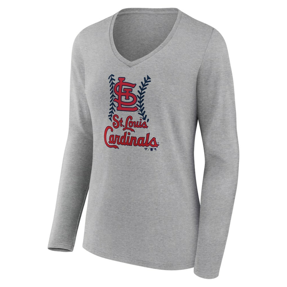 St. Louis Cardinals Women's Fastball Long Sleeve V-Neck T-Shirt - Gray T-shirts