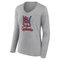St. Louis Cardinals Women's Fastball Long Sleeve V-Neck T-Shirt - Gray T-shirts