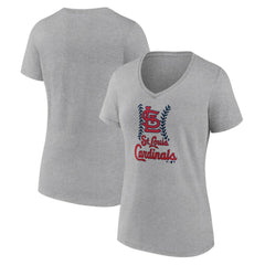 St. Louis Cardinals Women's Fastball V-Neck T-Shirt - Gray T-shirts