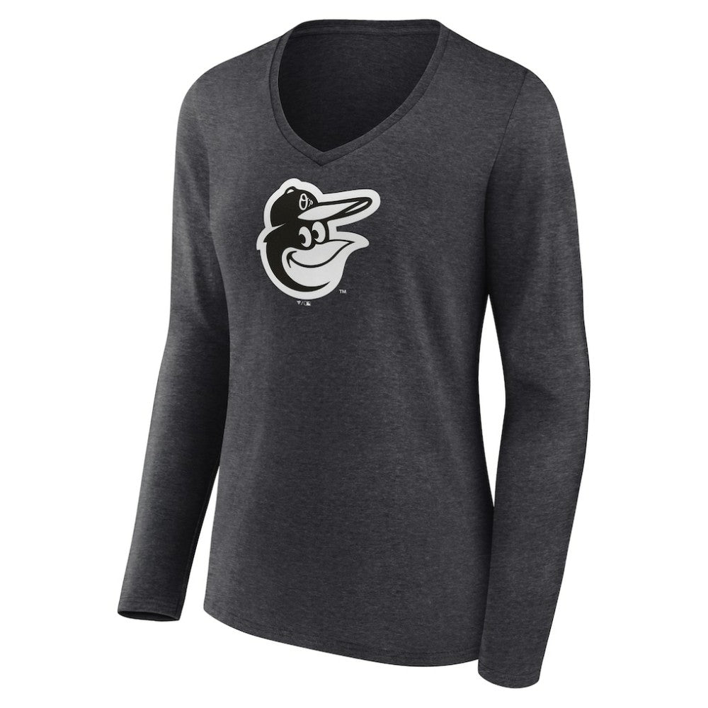 Baltimore Orioles Women's Monochrome Long Sleeve V-Neck T-Shirt - Charcoal T-shirts
