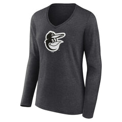 Baltimore Orioles Women's Monochrome Long Sleeve V-Neck T-Shirt - Charcoal T-shirts