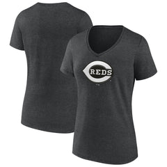 Cincinnati Reds Women's Monochrome V-Neck T-Shirt - Charcoal T-shirts