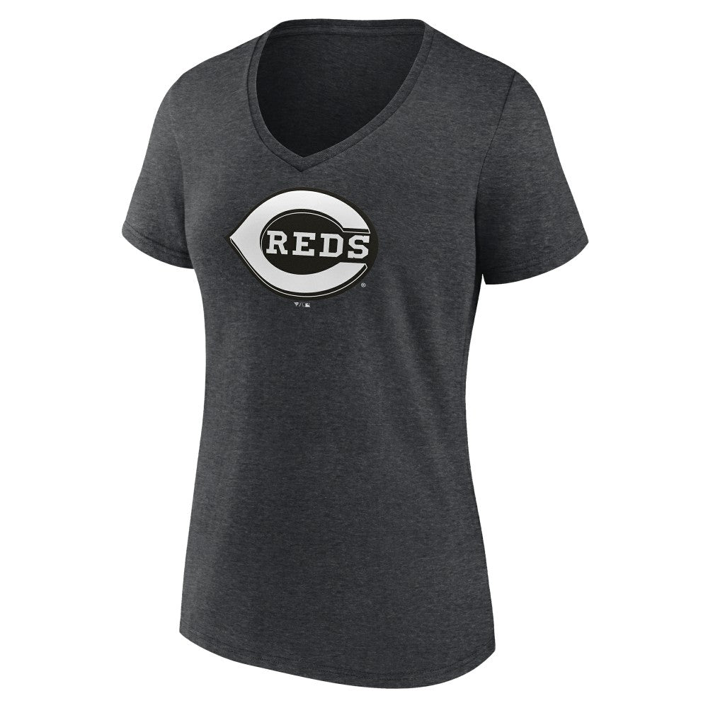 Cincinnati Reds Women's Monochrome V-Neck T-Shirt - Charcoal T-shirts