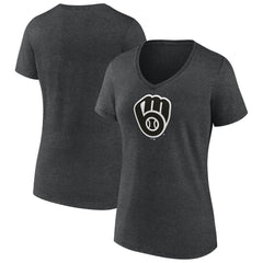 Milwaukee Brewers Women's Monochrome V-Neck T-Shirt - Charcoal T-shirts