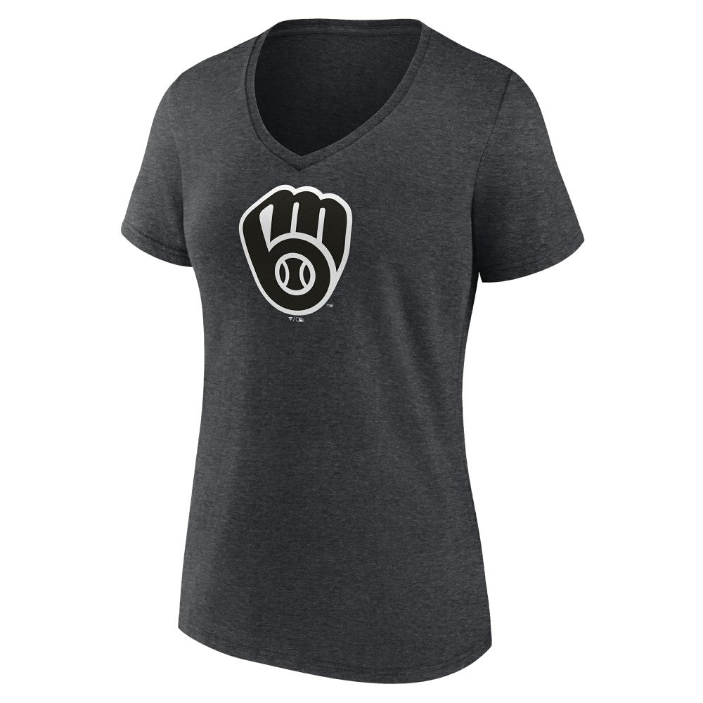 Milwaukee Brewers Women's Monochrome V-Neck T-Shirt - Charcoal T-shirts