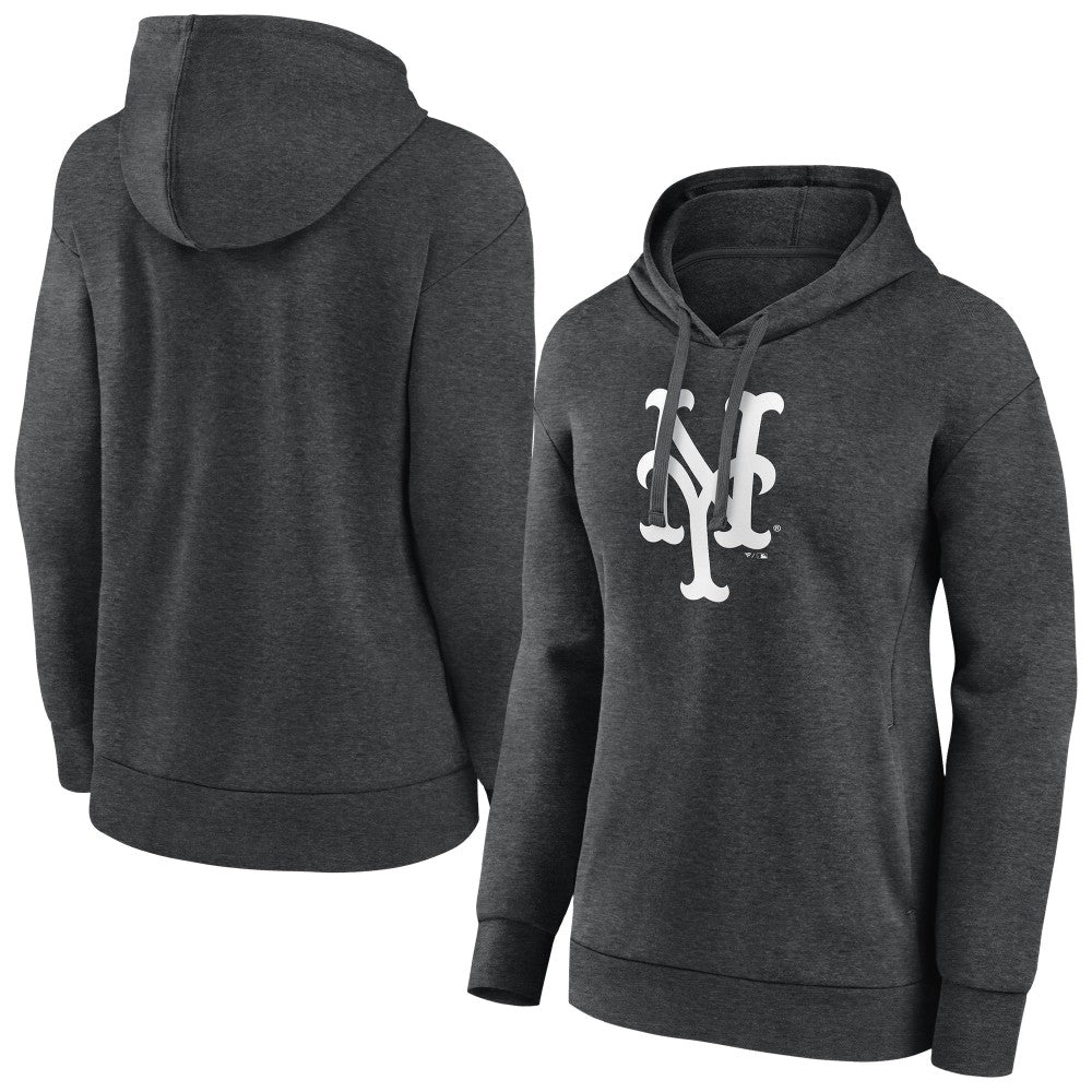 New York Mets Women's Monochrome Pullover Hoodie - Charcoal Hoodies