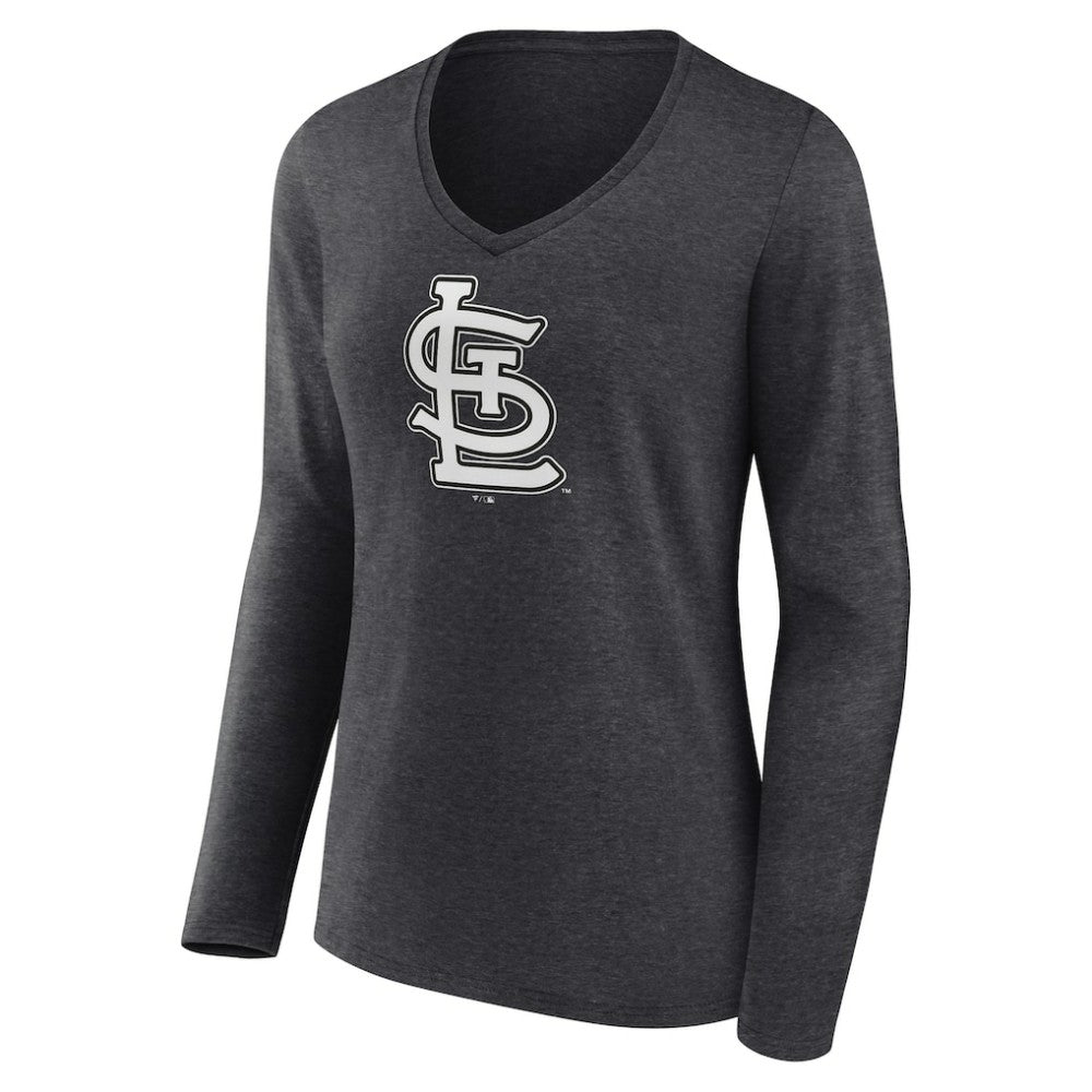 St. Louis Cardinals Women's Monochrome Long Sleeve V-Neck T-Shirt - Charcoal T-shirts