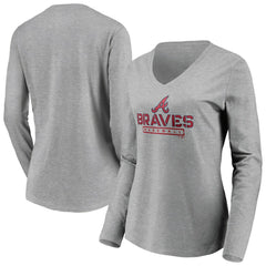 Atlanta Braves Women's Evanston Stencil Long Sleeve V-Neck T-Shirt - Gray T-shirts