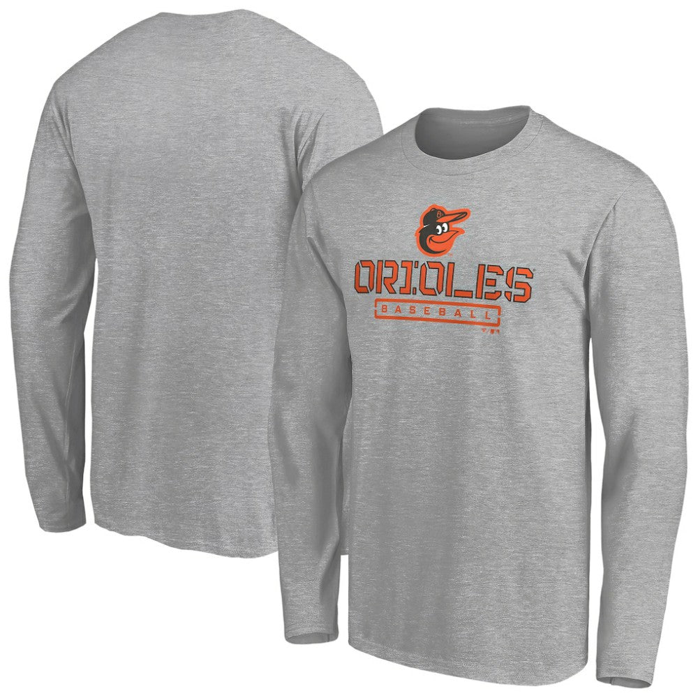 Baltimore Orioles Evanston Stencil Long Sleeve T-Shirt - Gray T-shirts