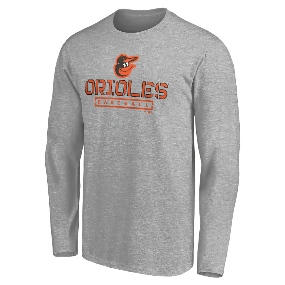 Baltimore Orioles Evanston Stencil Long Sleeve T-Shirt - Gray T-shirts