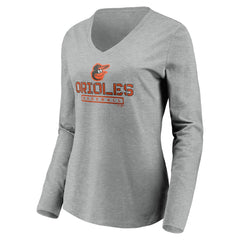 Baltimore Orioles Women's Evanston Stencil Long Sleeve V-Neck T-Shirt - Gray T-shirts