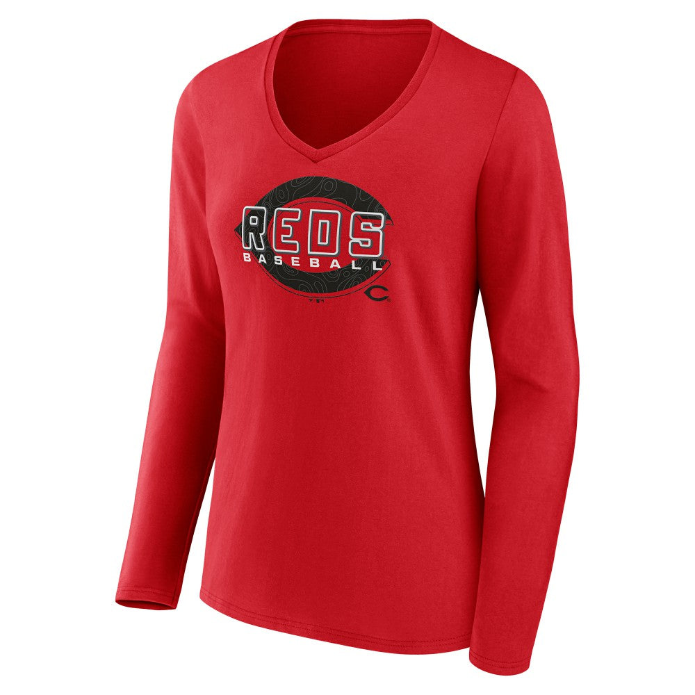 Cincinnati Reds Women's Stellar Long Sleeve V-Neck T-Shirt - Red T-shirts