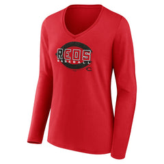 Cincinnati Reds Women's Stellar Long Sleeve V-Neck T-Shirt - Red T-shirts