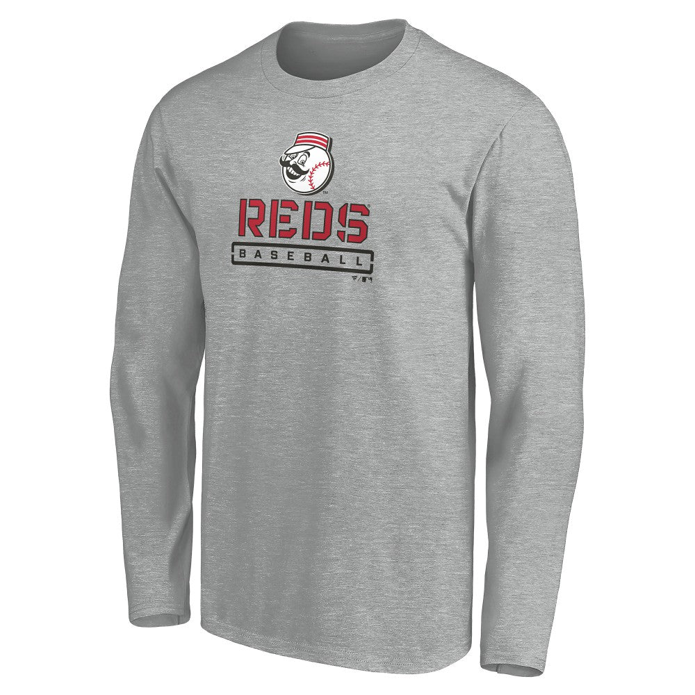 Cincinnati Reds Evanston Stencil Long Sleeve T-Shirt - Gray T-shirts