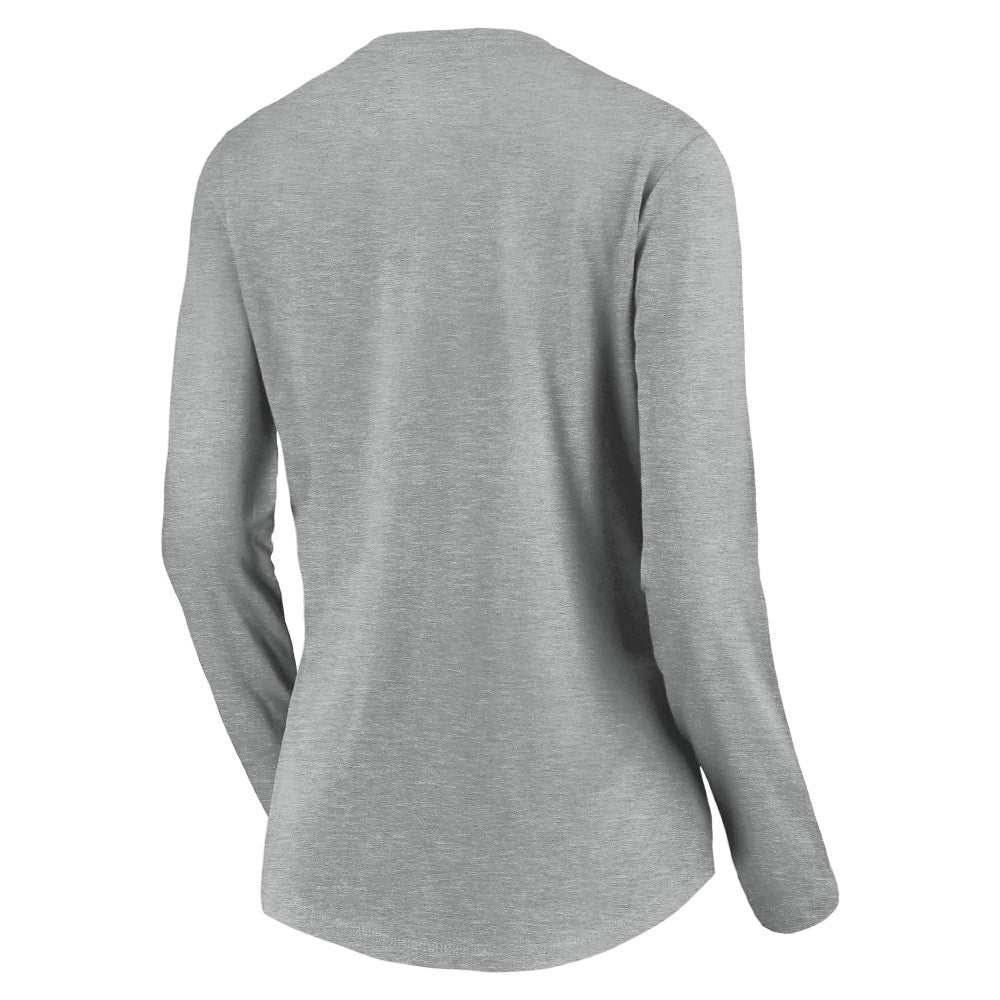 Cincinnati Reds Women's Evanston Stencil Long Sleeve V-Neck T-Shirt - Gray T-shirts