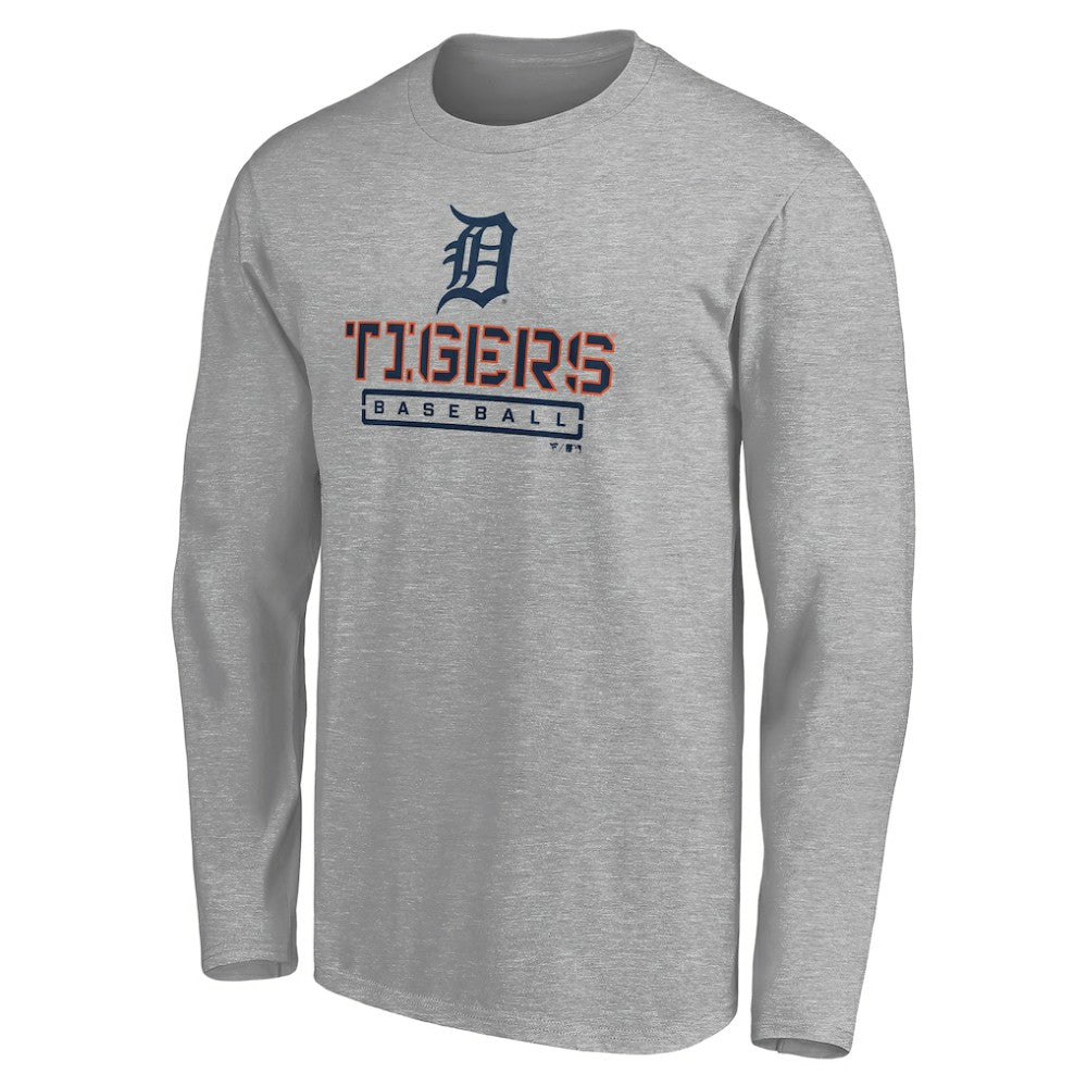 Detroit Tigers Evanston Stencil Long Sleeve T-Shirt - Gray T-shirts
