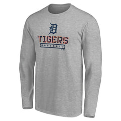 Detroit Tigers Evanston Stencil Long Sleeve T-Shirt - Gray T-shirts