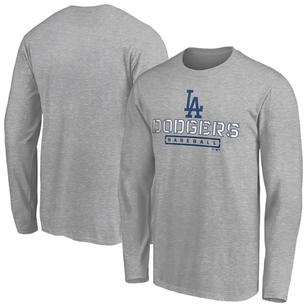 Los Angeles Dodgers Evanston Stencil Long Sleeve T-Shirt - Gray T-shirts