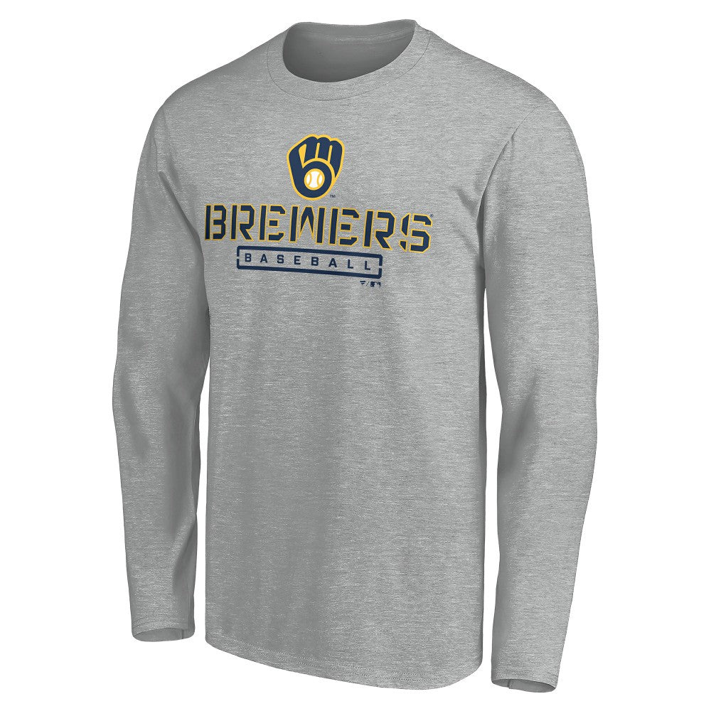 Milwaukee Brewers Evanston Stencil Long Sleeve T-Shirt - Gray T-shirts