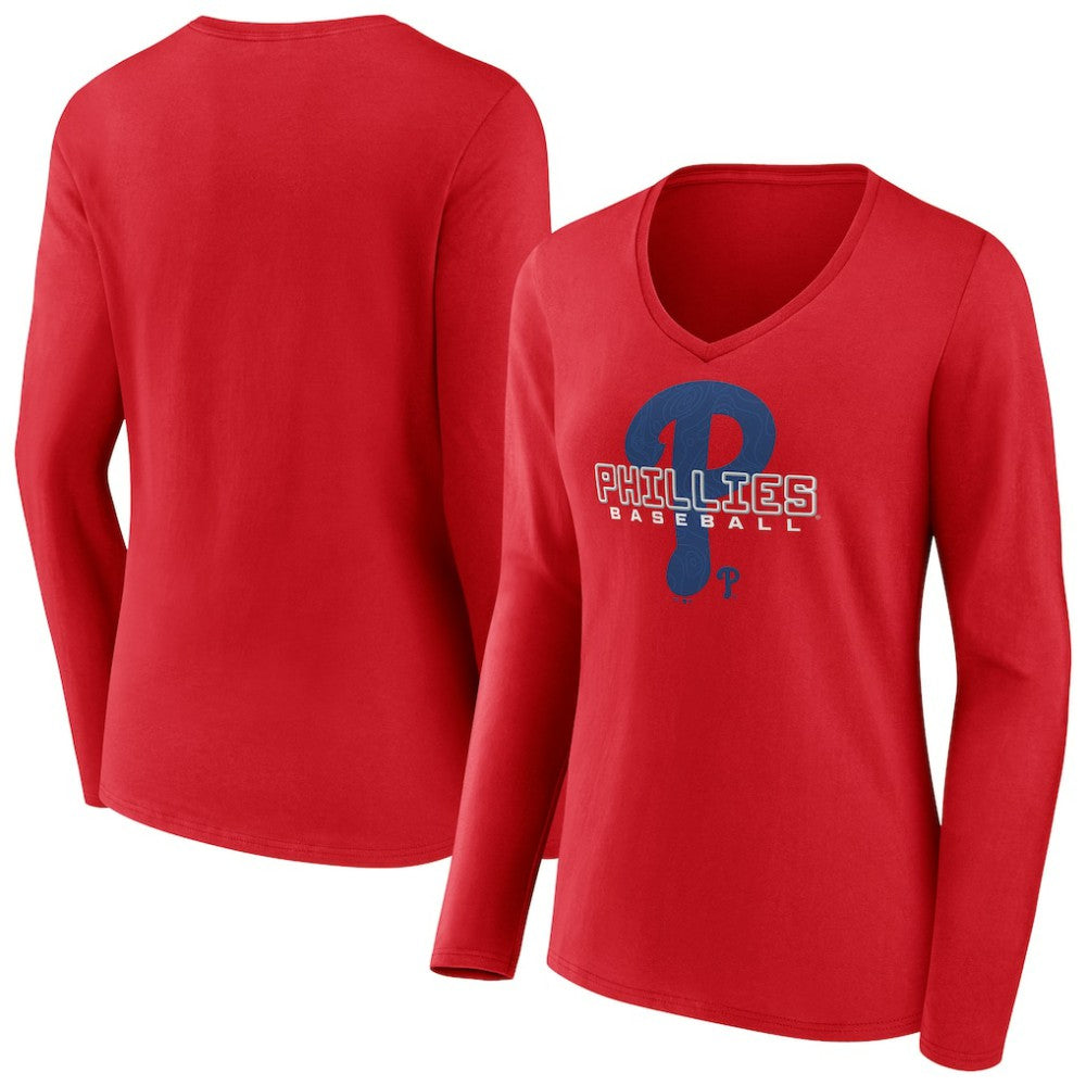 Philadelphia Phillies Women's Stellar Long Sleeve V-Neck T-Shirt - Red T-shirts