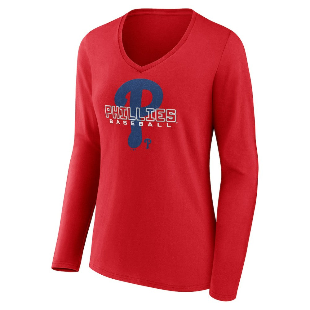 Philadelphia Phillies Women's Stellar Long Sleeve V-Neck T-Shirt - Red T-shirts