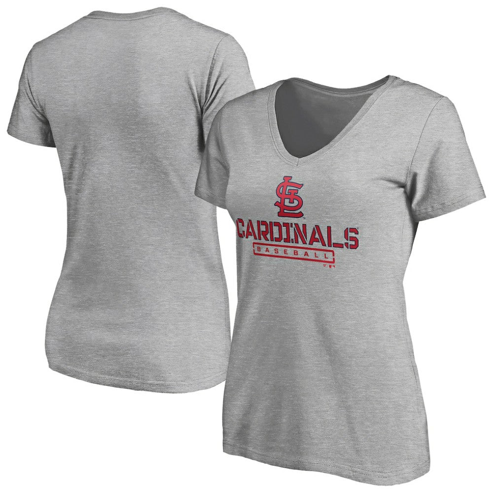 St. Louis Cardinals Women's Evanston Stencil V-Neck T-Shirt - Gray T-shirts