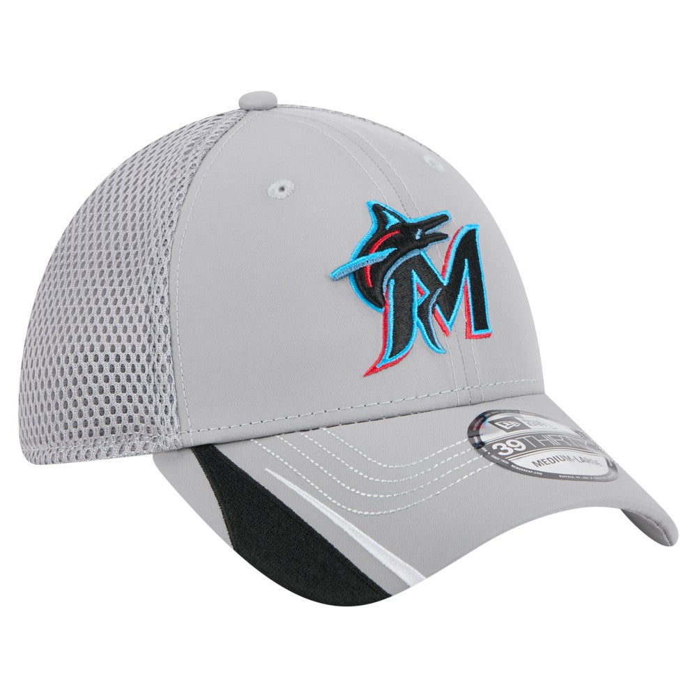 Miami Marlins New Era Linear 39THIRTY Flex Hat - Gray Hats