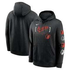 Baltimore Orioles Nike Club Stack Pullover Hoodie - Black Hoodies