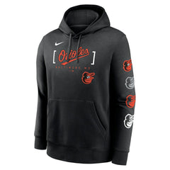 Baltimore Orioles Nike Club Stack Pullover Hoodie - Black Hoodies