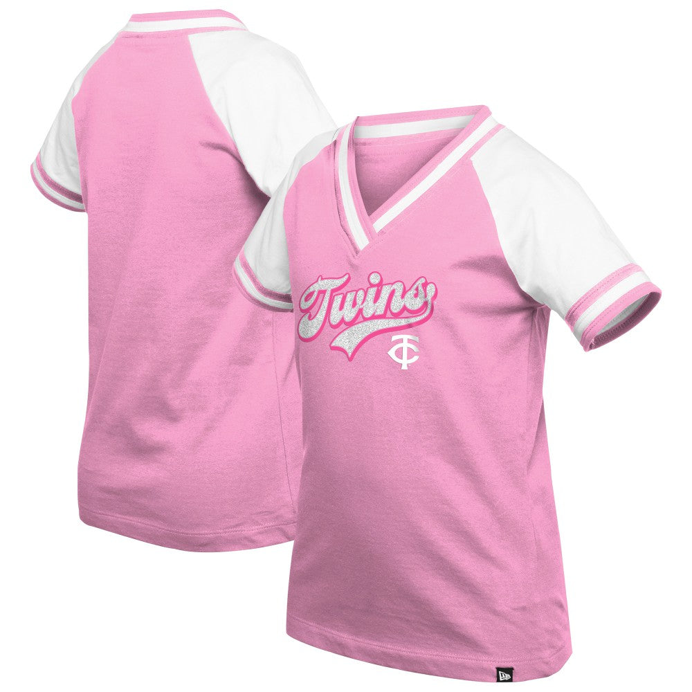 Minnesota Twins New Era Girls Youth Mommy & Me Raglan V-Neck T-Shirt - Pink T-shirts