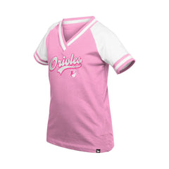 Baltimore Orioles New Era Girls Youth Mommy & Me Raglan V-Neck T-Shirt - Pink T-shirts