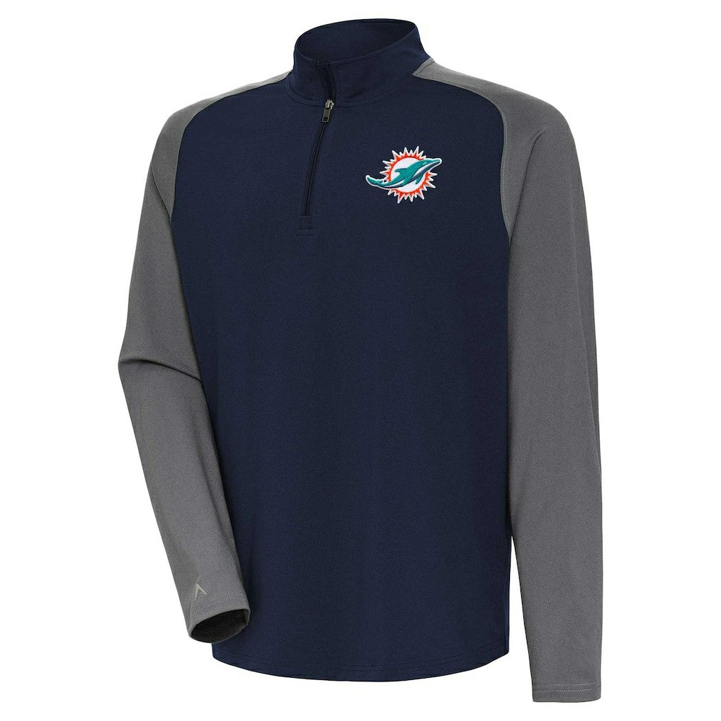 Miami Dolphins Antigua Dauntless Quarter-Zip Top - Navy/Gray Tops