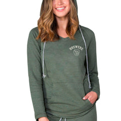 Milwaukee Brewers Concepts Sport Women's Mainstream Terry Tri-Blend V-Neck Pullover Hoodie - Green Hoodies