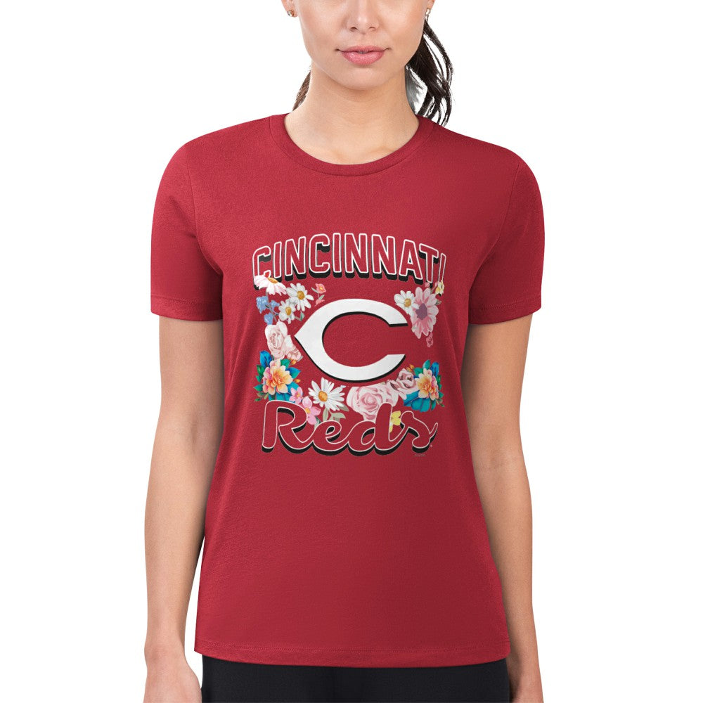 Cincinnati Reds G-III 4Her by Carl Banks Women's Super-Slim Fit Lightweight Flowers Graphic T-Shirt - Red T-shirts