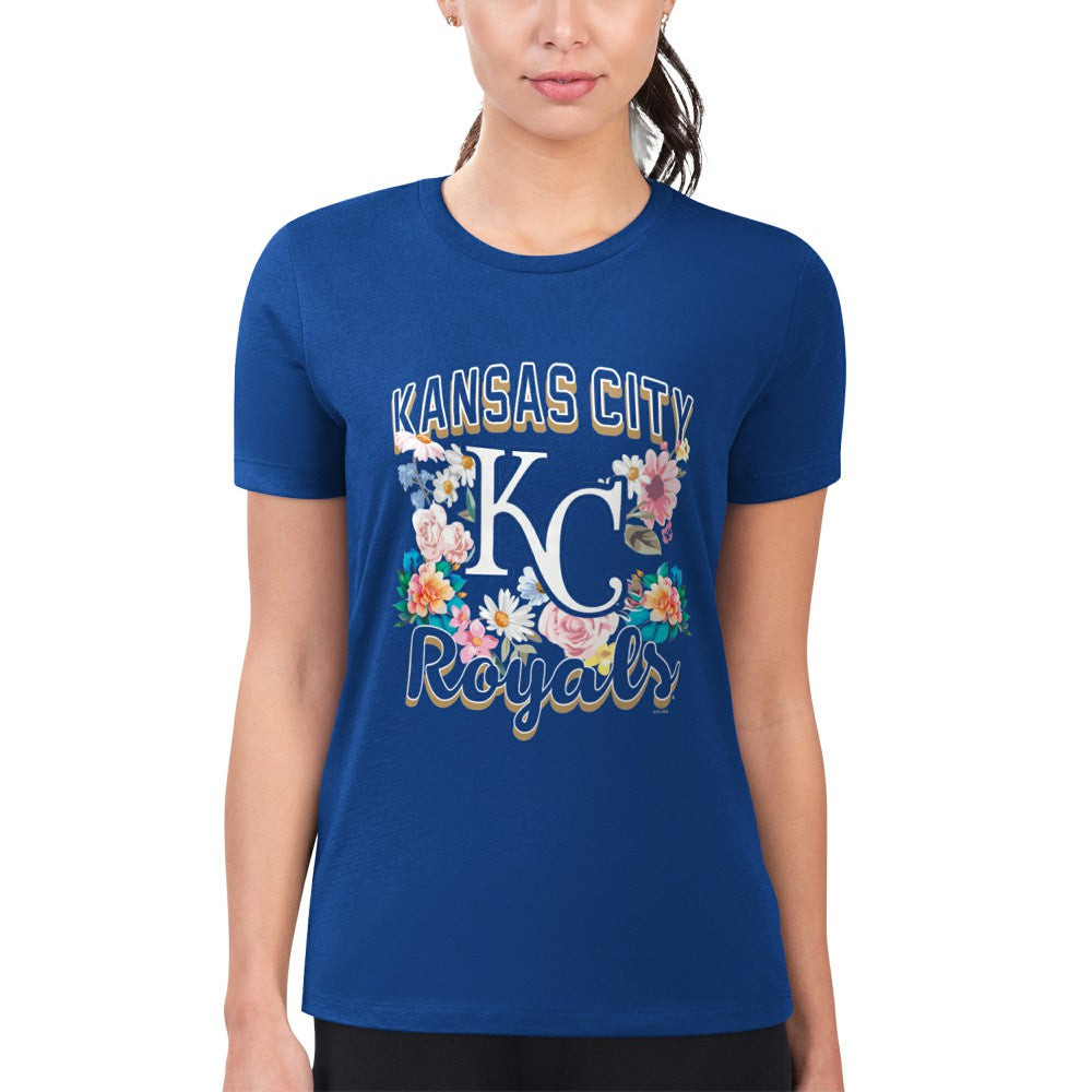 Kansas City Royals G-III 4Her by Carl Banks Women's Super-Slim Fit Lightweight Flowers Graphic T-Shirt - Royal T-shirts