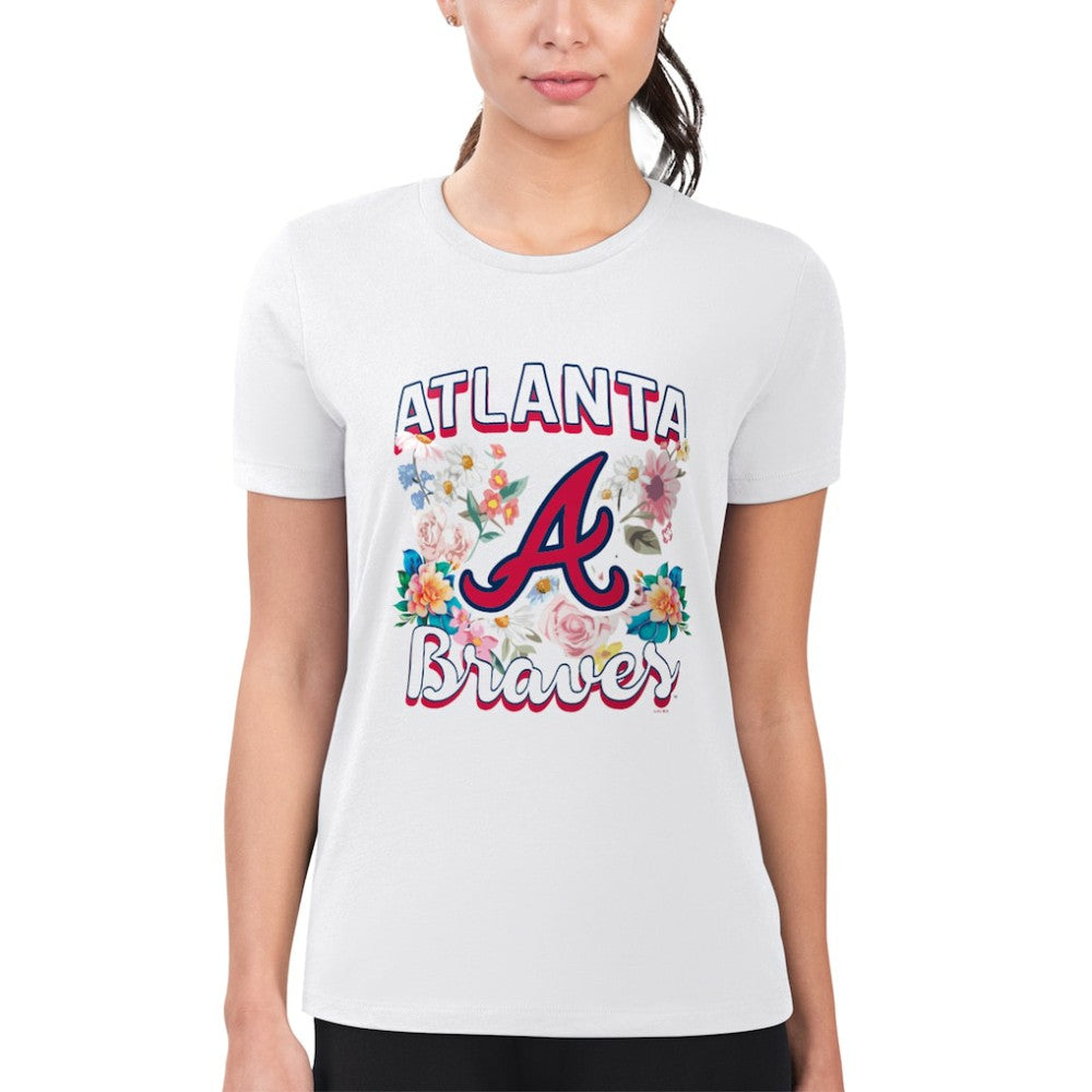 Atlanta Braves G-III 4Her by Carl Banks Women's Super-Slim Fit Lightweight Flowers Graphic T-Shirt - White T-shirts