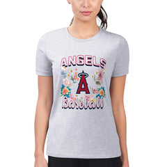 Los Angeles Angels G-III 4Her by Carl Banks Women's Super-Slim Fit Lightweight Flowers Graphic T-Shirt - Heather Gray T-shirts